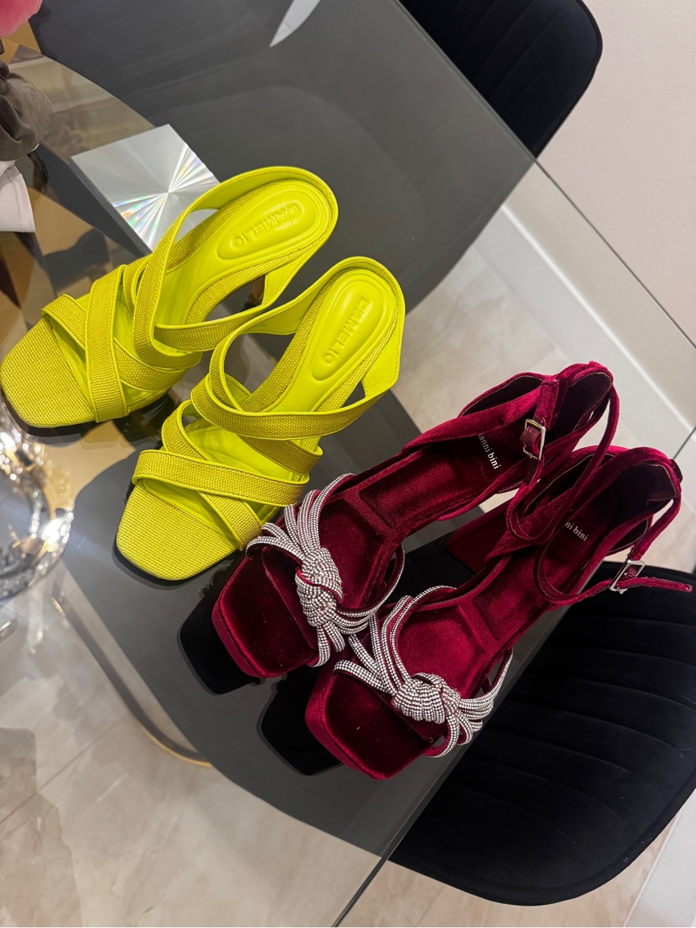 Neon Yellow Strappy Heeled Sandal - Unbranded / red velvet shoes